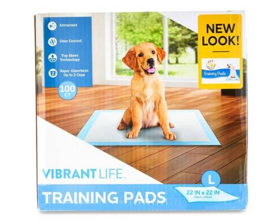 Vibrant Life Training Pads, Large, 22 in x 22 in, 100 Count