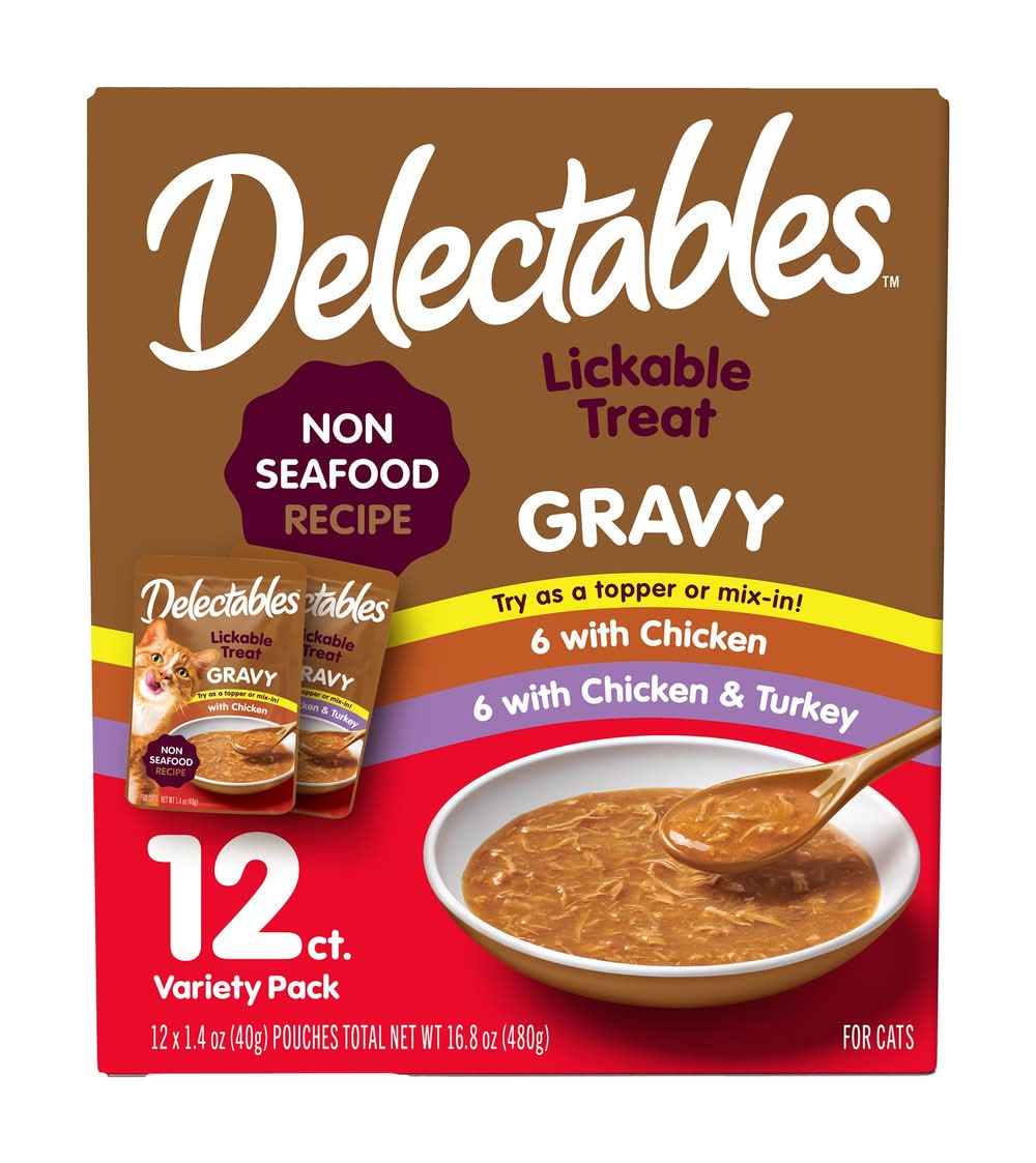 Hartz Delectables Lickable Gravy - Variety Pack, 12 CT, 16.8 OZ (Flavor: Variety Pack, Size: 12 Count)