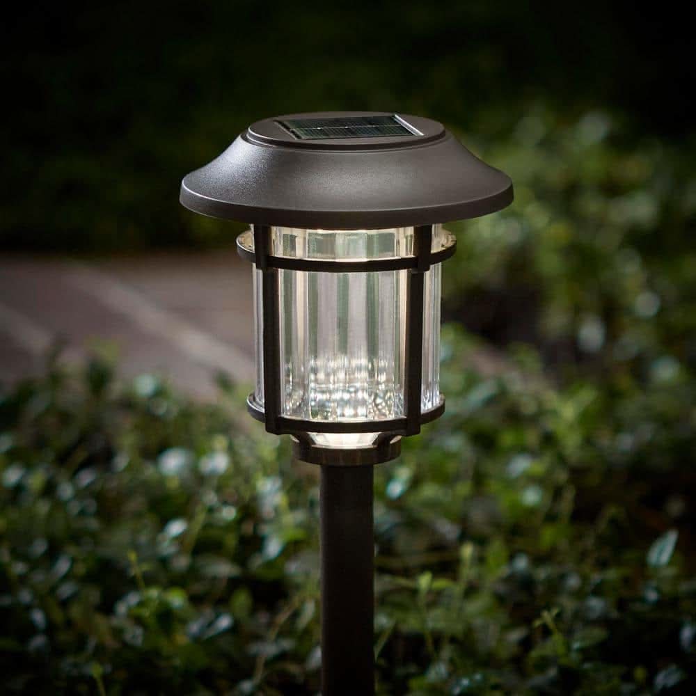 Hampton Bay Bellingrath 10 Lumen Bronze Led Weather Resistant Outdoor Solar Path Light With Plastic Lens