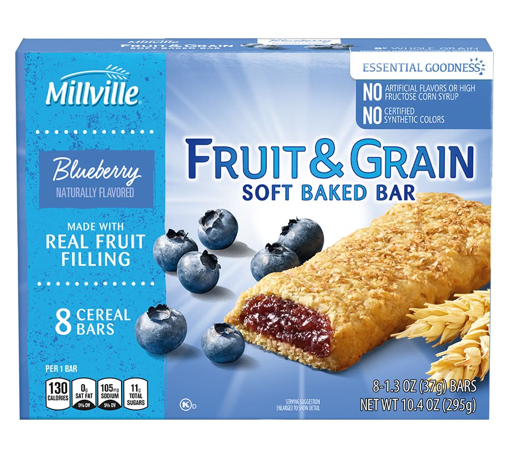 Millville Fruit & Grain Soft Baked Bar, Blueberry (8 x 1.3 oz)