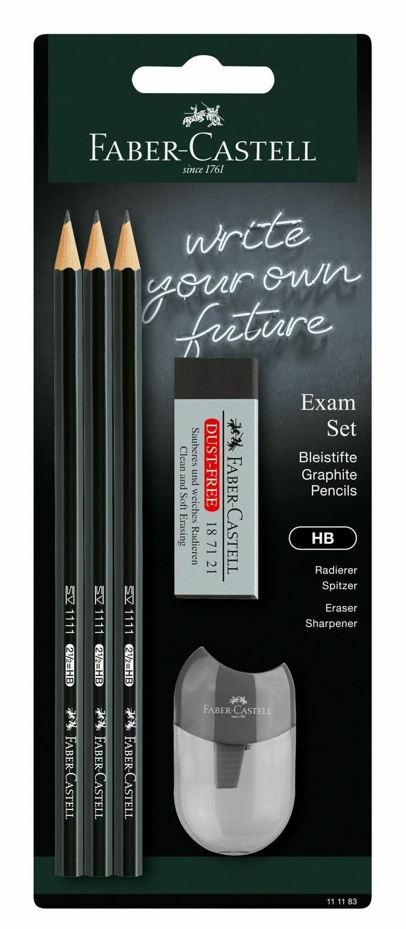 Conjunto 3 Lápis Grafite HB + Borracha + Afia Preto Faber Castell