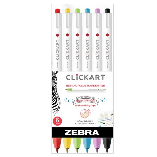 Zebra Pen Clickart Retractable Marker Pen 0.6 mm Assorted