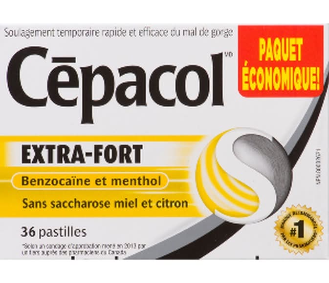 Cepacol Extra Strength Benzocaine & Menthol Lozenges, Honey Lemon (36 ct)