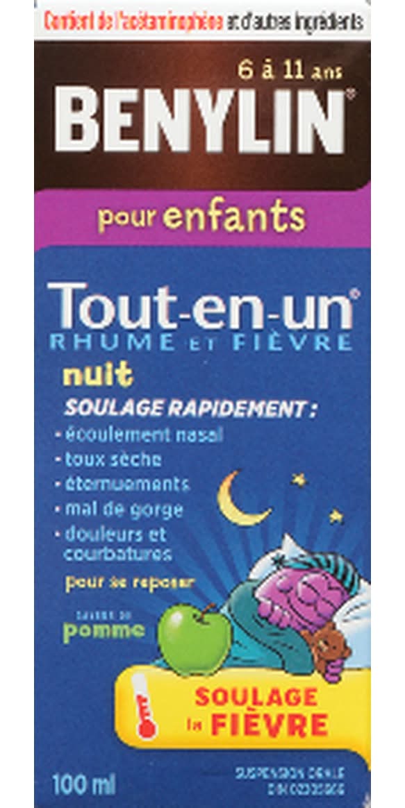 Benylin Children All-In-One Nightime Relief Liquid, Apple (100 ml)