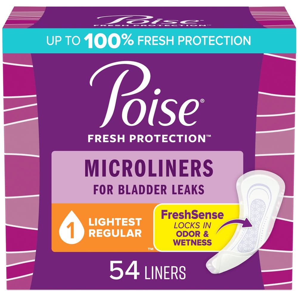 Poise Daily Microliners Incontinence Panty Liners Drop Lightest Absorbency (54 ct)