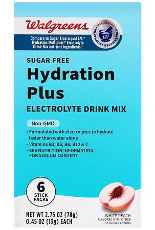 Walgreens Sugar Free Triple Hydration Electrolyte Drink Mix, White Peach (6 x 0.45 oz)