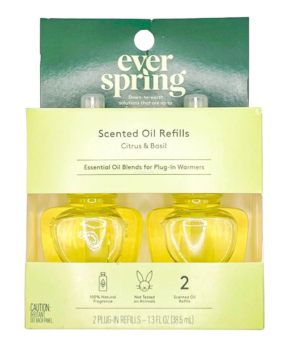 Everspring Scented Oil Refill Air Freshener, Citrus - Basil (1.3 fl oz, 2 ct)