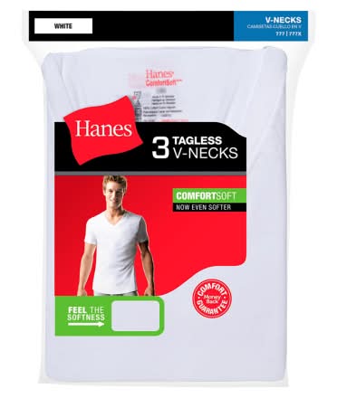 Hanes V Neck T Shirts, Men, S, White (3 ct)