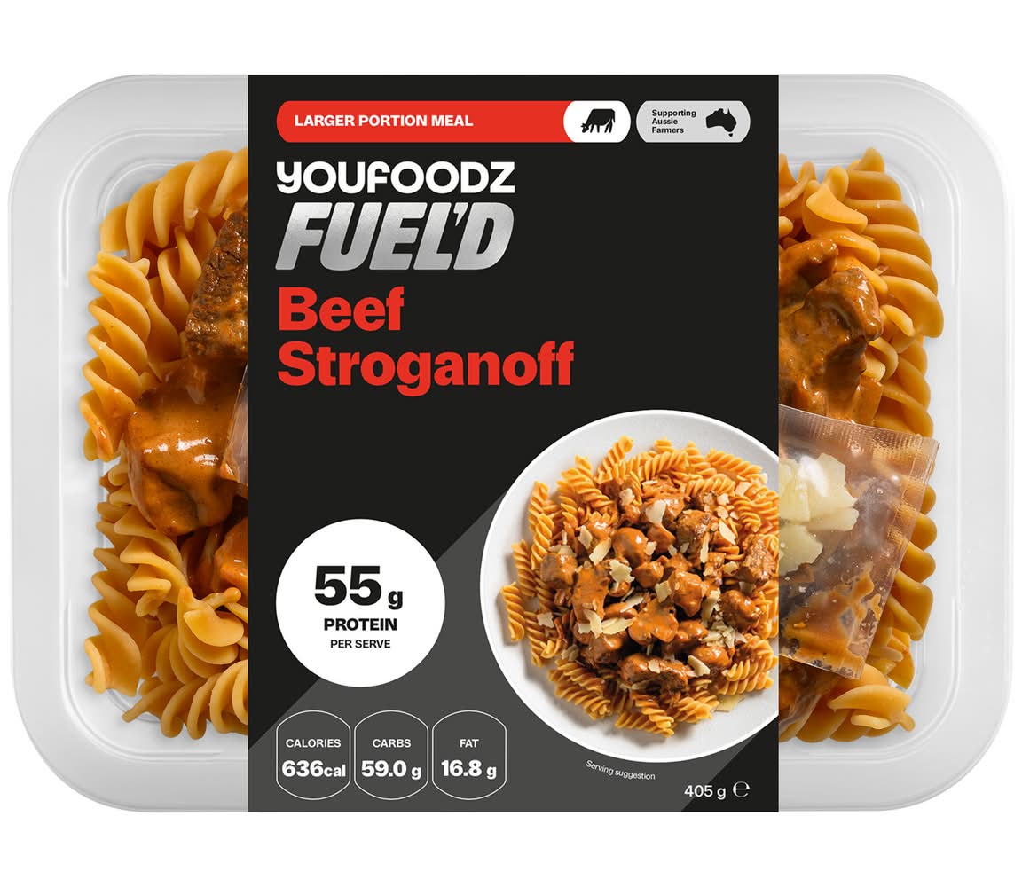 Youfoodz Fuel'd Larger Portion Pasta Meal, Beef Stroganoff (405g)