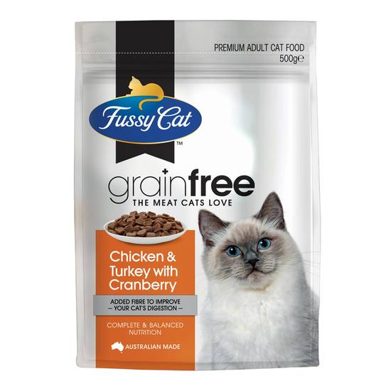 Fussy Cat Grain Free Adult Dry Cat Food Chicken & Turkey With Cranberry 500g