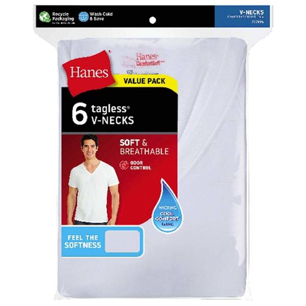 Hanes Men's Comfortsoft V-Neck T-Shirts, White, 6 Pack, 2X-Large