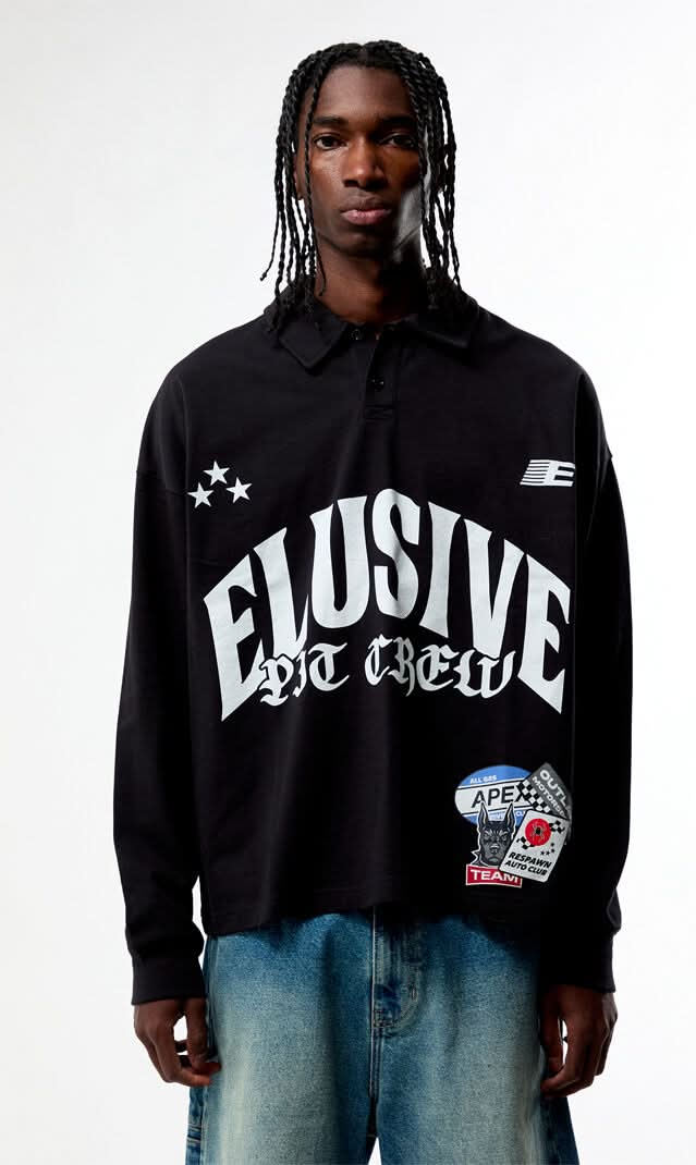 Men's Elusive Pit Crew Long Sleeve Rugby Shirt Black L
