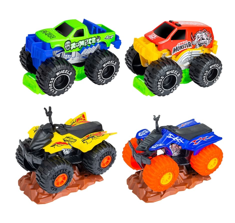 Turbo Wheels Toy Monster Trucks and Atvs, Assorted (4 ct)