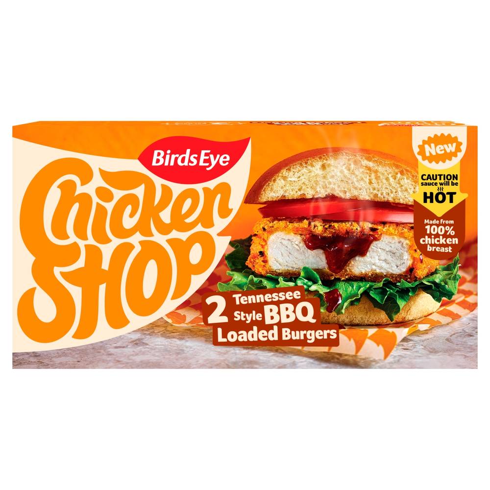 BIRDS EYE CHICKEN SHOP TENNESSEE STYLE BBQ LOADED CHICKEN BURGERS 250G