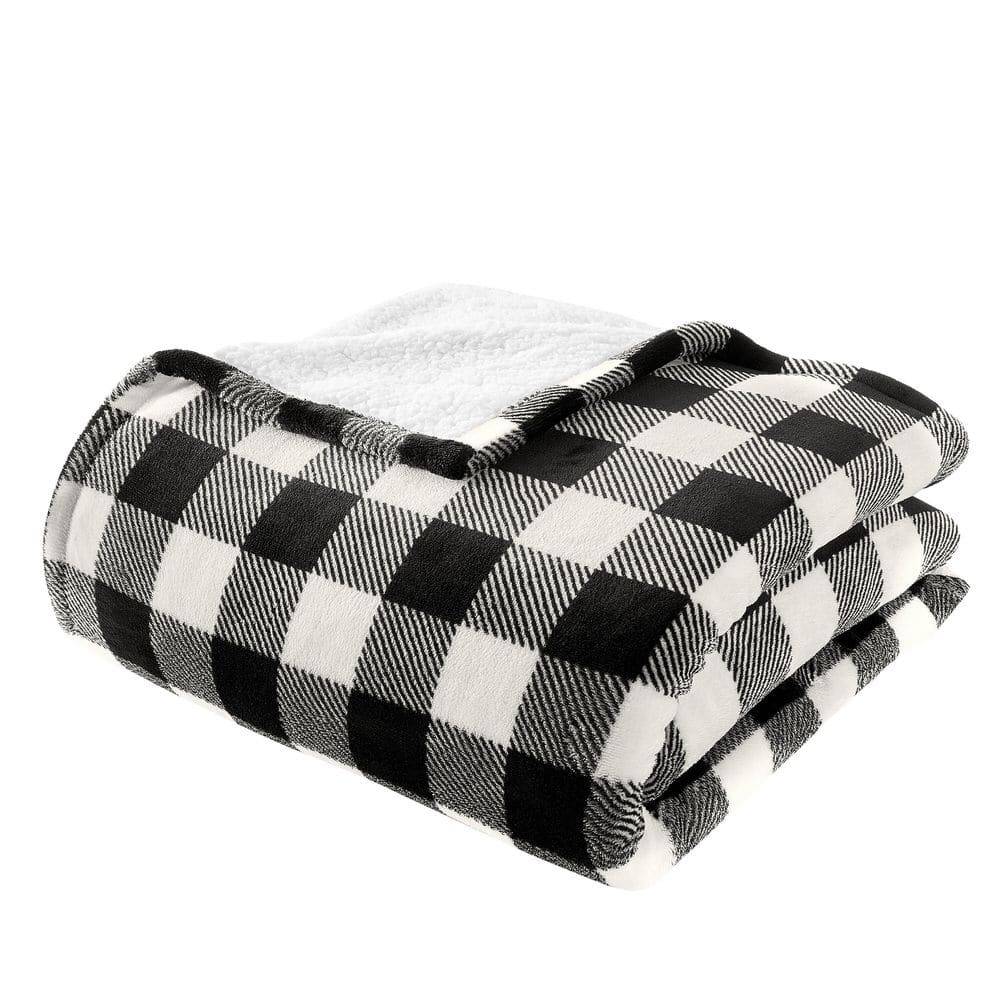 Home Decorators Collection Plush Black Buffalo Check Sherpa Throw Blanket