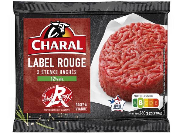 Charal - Viande bovine steaks hachés label rouge (2 pièces)