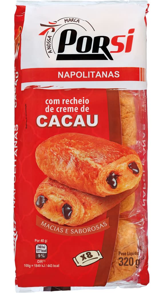 PorSi - Napolitanas creme cacau, embalagem de 320g