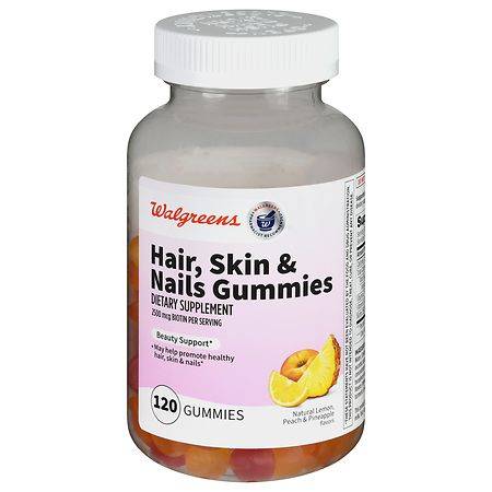 Walgreens Hair, Skin & Nails Gummies Natural Lemon, Peach & Pineapple - 120.0 ea