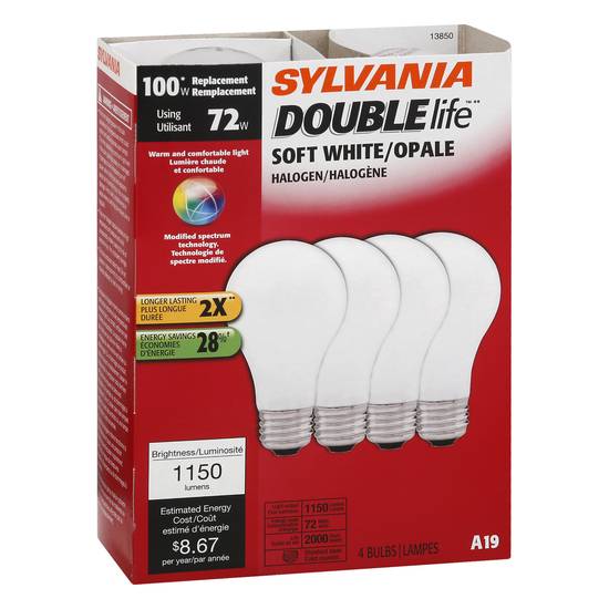 Sylvania Double Life 72 Watts Soft White Halogen (4 ct)