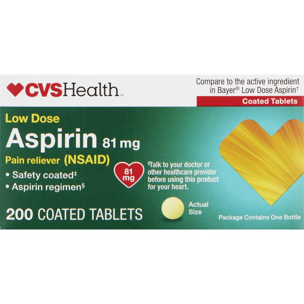 CVS Health Low Strength Aspirin 81 MG Enteric Coated Tablets, 200 CT