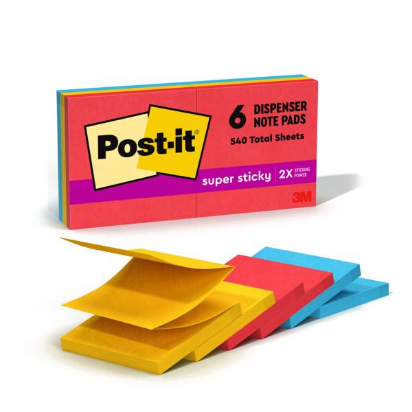 Post-It Super Sticky Pop Up Note Pads, Red-Yellow-Blue (6 ct)