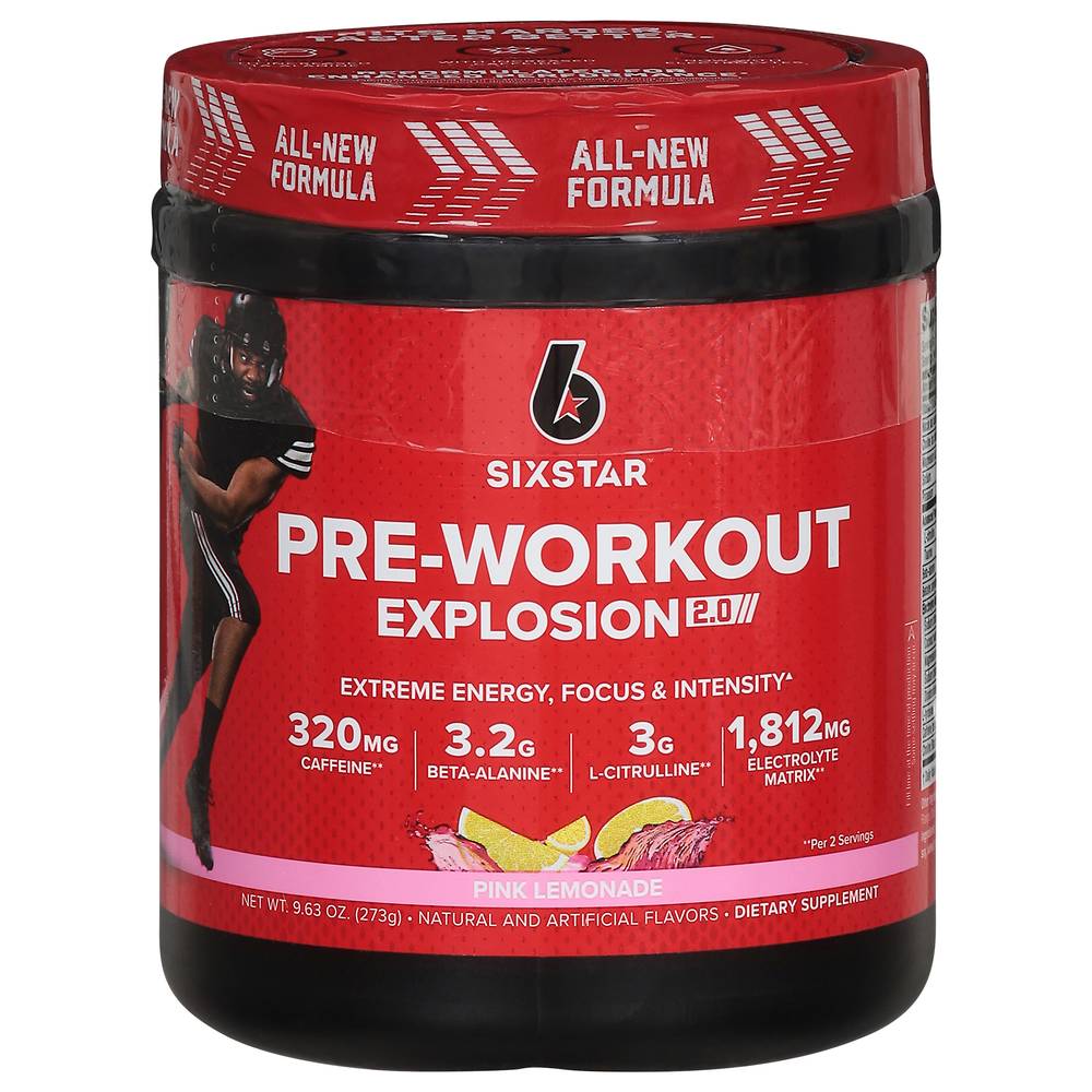 SixStar Pre-Workout Explosion Ripped 2.0 Powder, Pink Lemonade (9.63 oz)