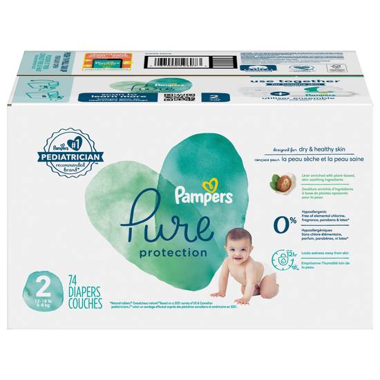 Pampers Pure Protection Diapers, Size 2 (74 ct)