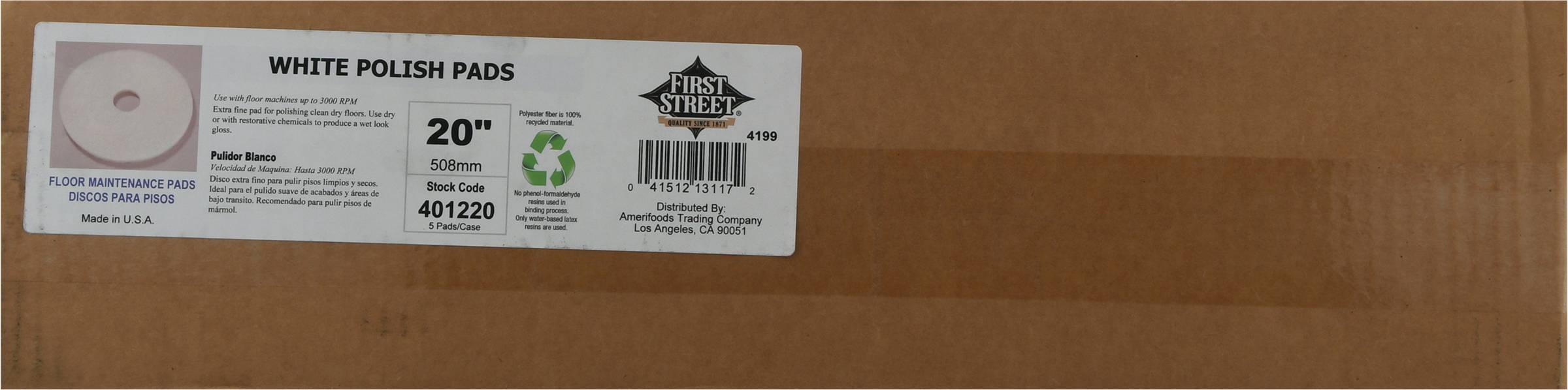 First Street Floor Maintenance Polish Pads, 20 in, White (5 ct)