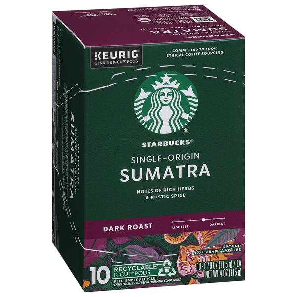 Starbucks K-Cups Pods Sumatra Dark Roast Coffee (0.25 oz, 10 ct)