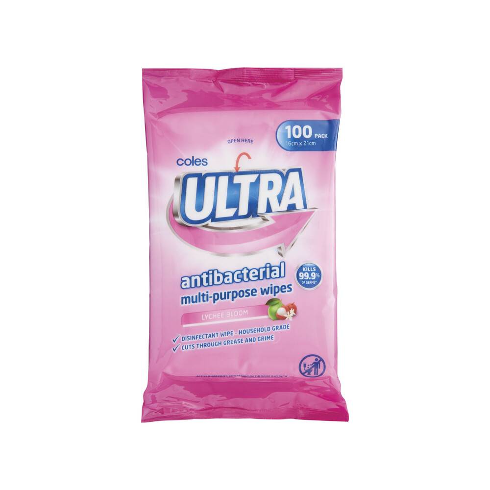 Coles Ultra Multipurpose Wipes Lychee Bloom (100 pack)