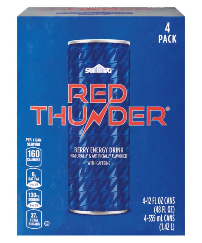 Summit Red Thunder Energy Drink, Berry (4 x 12 fl oz)
