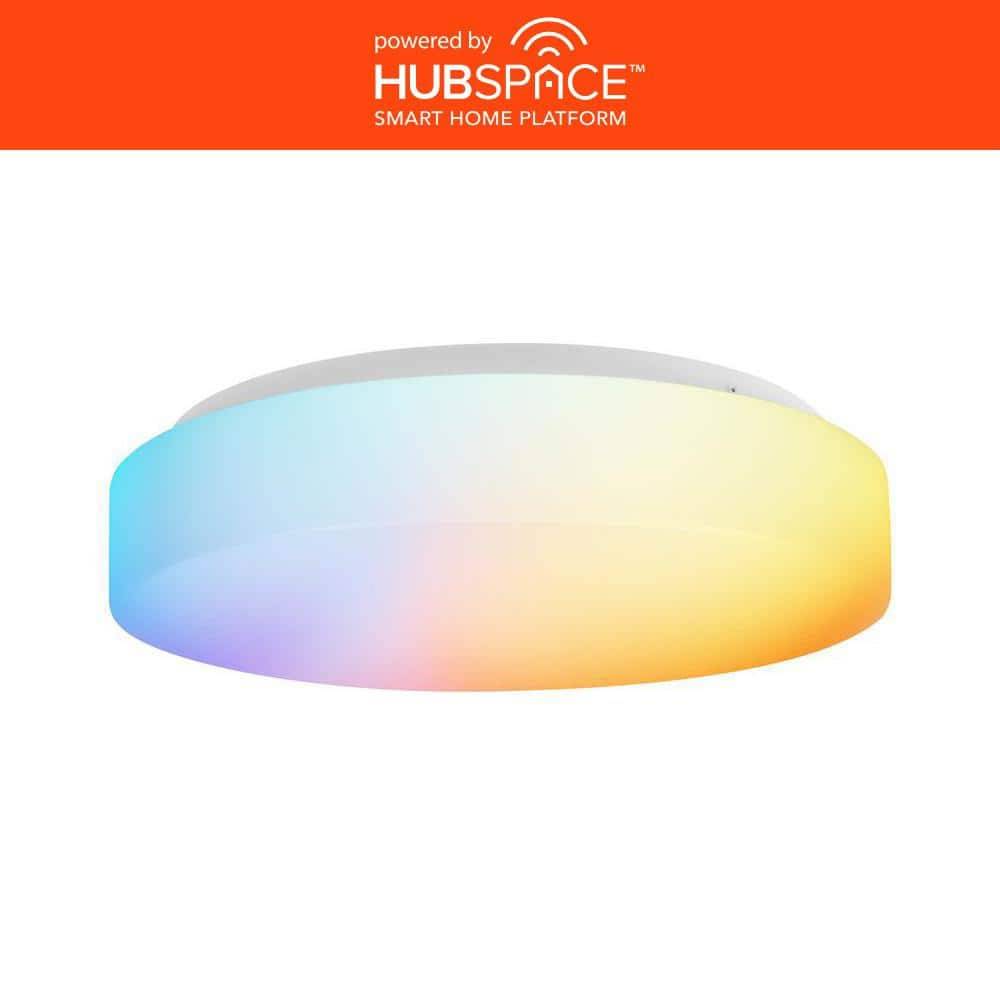 Commercial Electric 11 In. White Integrated Led Dimmable Flush Mount Puff With Adjustable Cct And Rgb At 1400 Lumens Powered By Hubspace