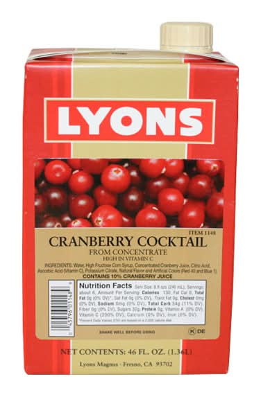 Lyons Cocktail Juice, Cranberry (46 fl oz)