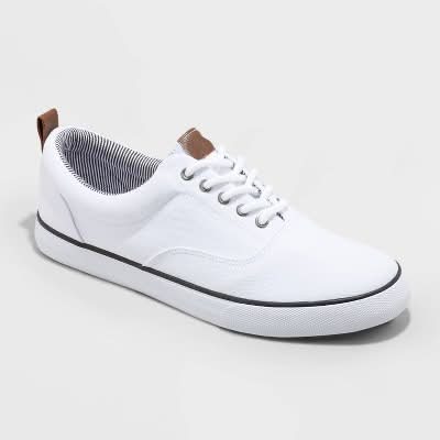 Men's Brady Sneakers - Goodfellow & Co.™ White 7: Lace Up, Padded Collar, Non Marking Outsole, Canvas, Low Top