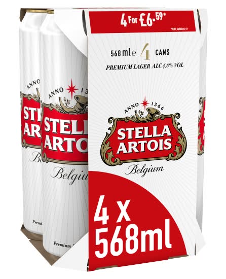 Stella Artois Premium Lager Beer Cans (4 x 568ml)