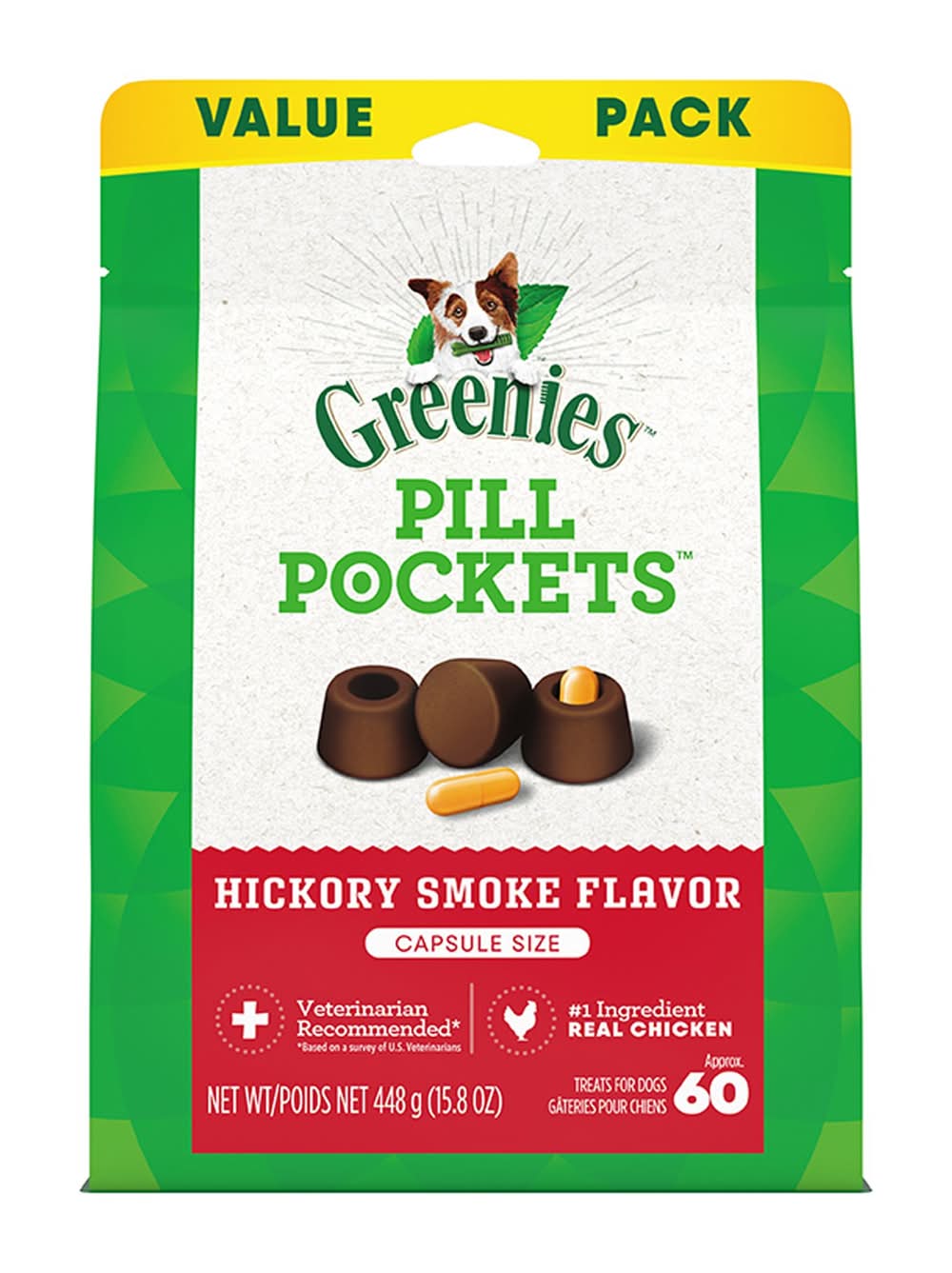Greenies Pill Pockets for Dogs, Canine Treats - Capsule Size, Hickory, 7.9 or 15.9 oz, 30 or 60 Ct (Flavor: Hickory Smoke)