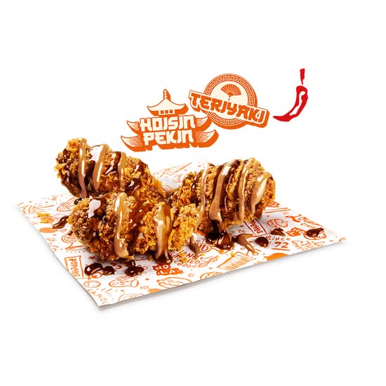 3 alitas picantes con salsa Teriyaki & Hoisin Pekín