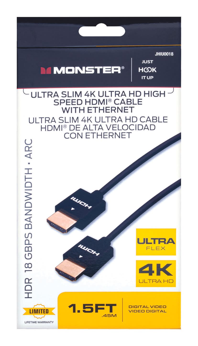 Monster Just Hook It Up 1.5 Ft. L High Speed Cable With Ethernet Hdmi