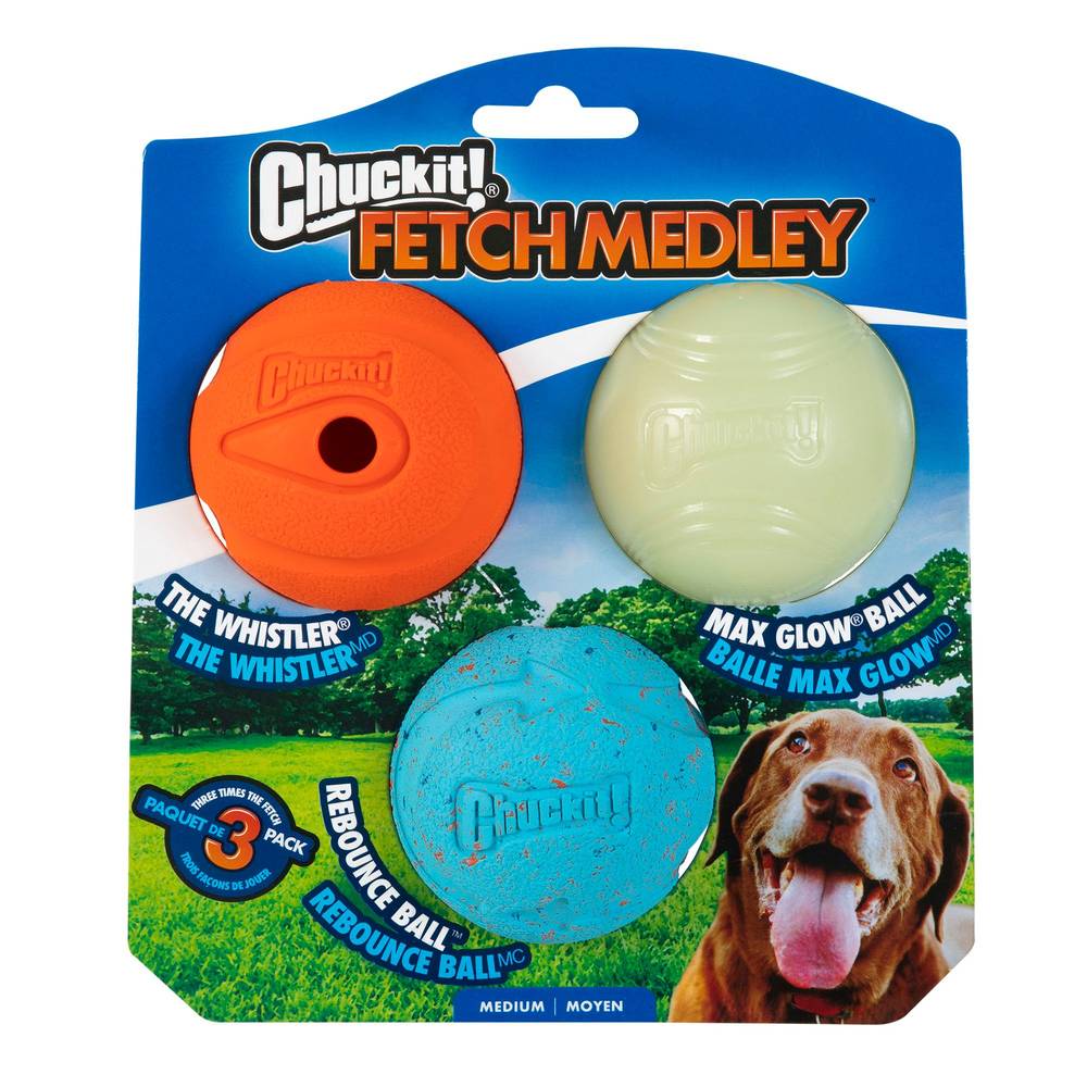 Chuckit!® Fetch Medley Ball Dog Toys - 3 Pack (Color: Assorted, Size: Medium)