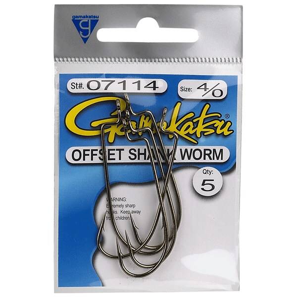 Gamakatsu Offset Shank Worm Hooks 7114, Size 4/0, 5 ct