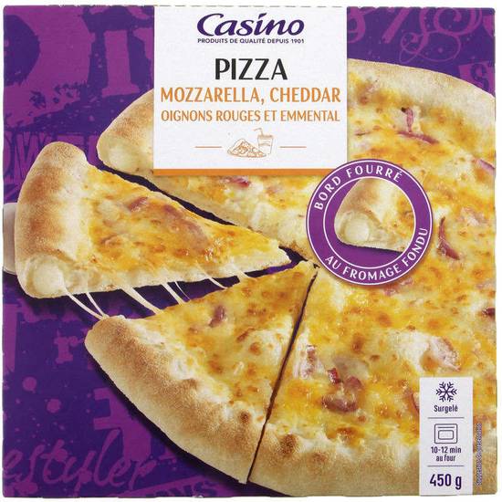 Casino pizza mozzarella, cheddar et emmental bord fourré au fromage fondu 450 g