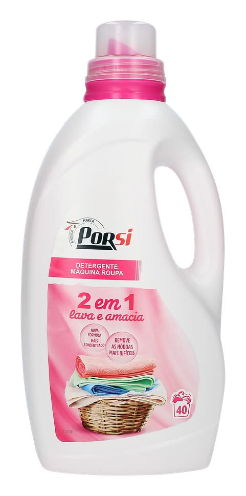 PorSi  - Detergente MÃ¡quina Roupa 2 em 1 Lava e Amacia, 40 doses
