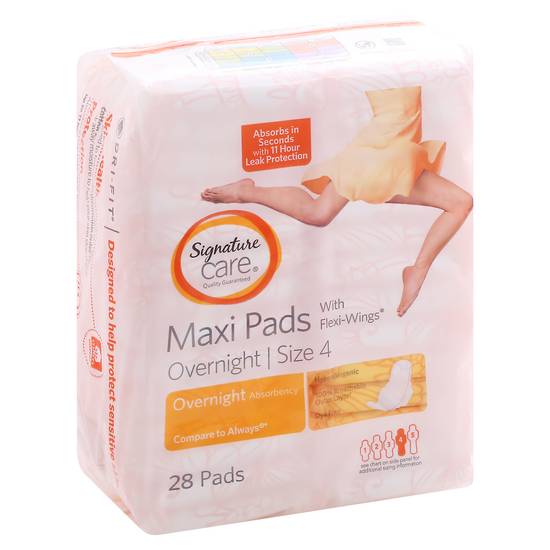 Signature Care Overnight Size 4 Maxi Pads With Flexi-Wings (28 ct)
