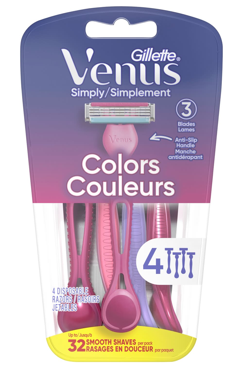 Gillette Venus Simply Colors Disposable Razors, Women (4 ct)