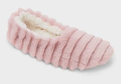 Auden Women's Ribbed Faux Fur Cozy Pull-On Slipper Socks With