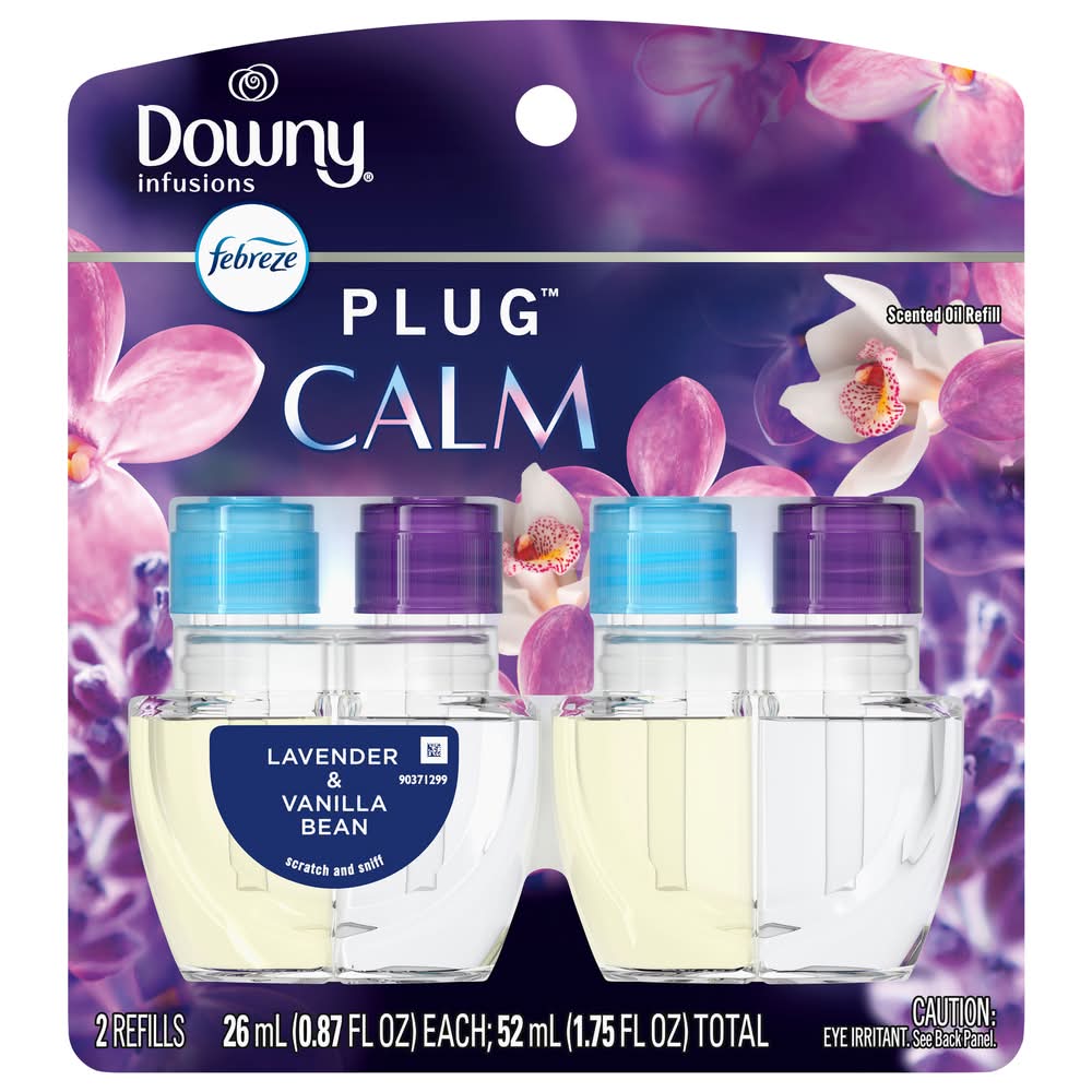 Febreze Downy Calm Plug Air Freshener Oil Refills, Lavender-Vanilla Bean (2 x 0.87 fl oz)