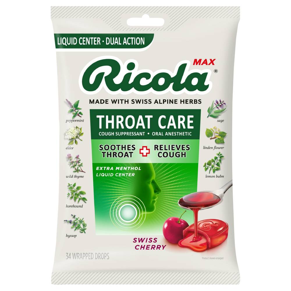 Ricola Max Throat Care Wrapped Drops, Swiss Cherry (34 ct)