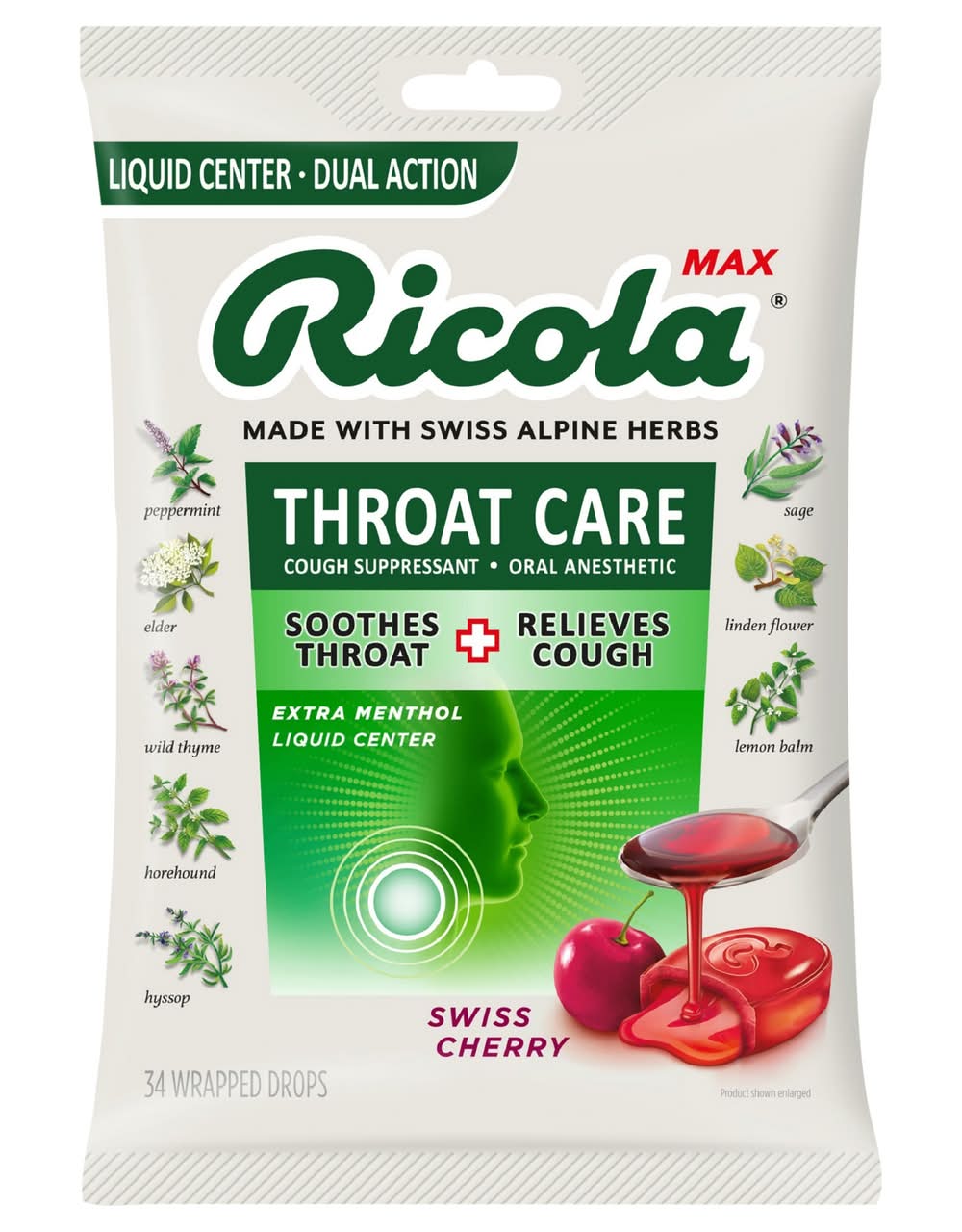 Ricola Max Throat Care Wrapped Drops, Swiss Cherry (7.52 oz, 34 ct)