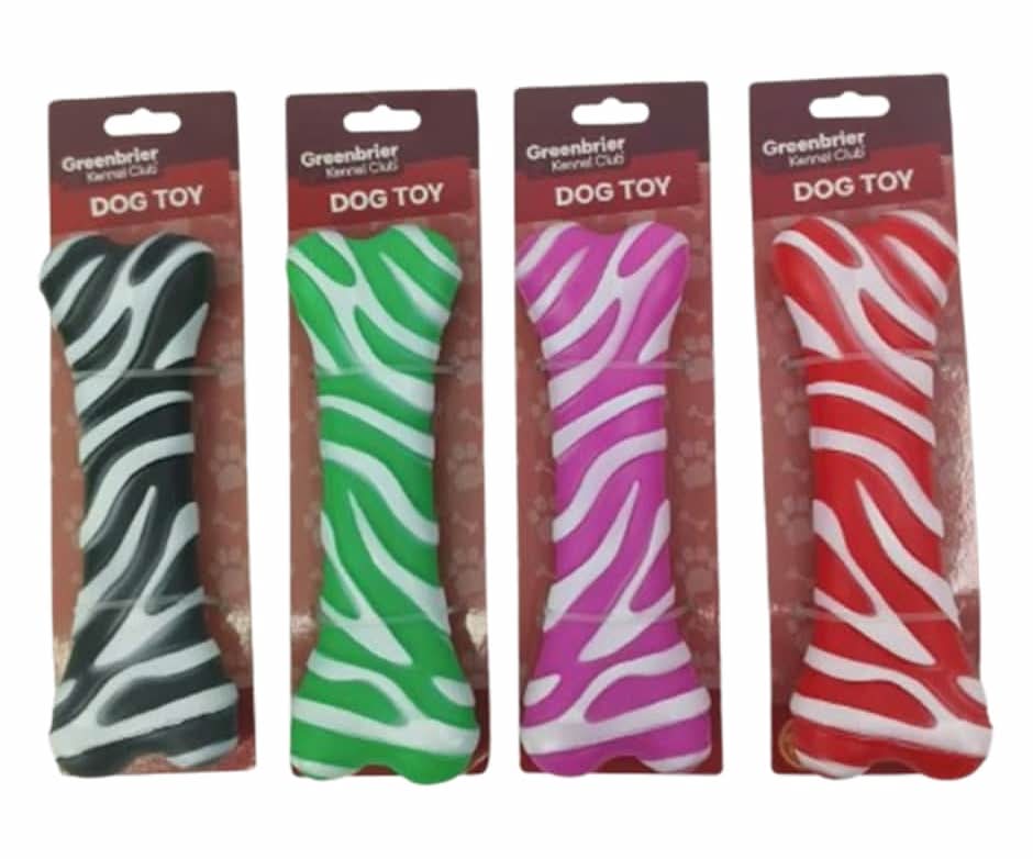 Greenbrier Kennel Club Bone Shaped Squeaky Dog Toys, Black-Green-Pink-Red (4 pack)