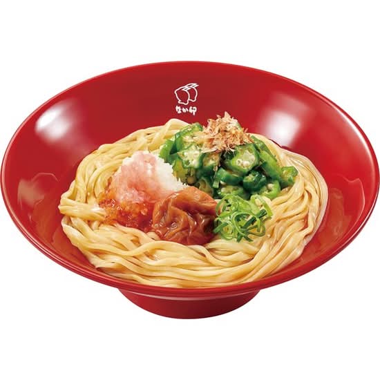 かつお節オクラ梅おろしうどん Cold Udon w/Pickled Plum, Grated Radish, Okra & Bonito Flakes